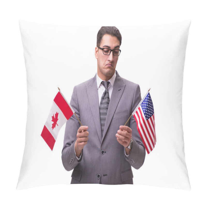 Personality  Young Businessman With Flag Isolated On White Pillow Covers