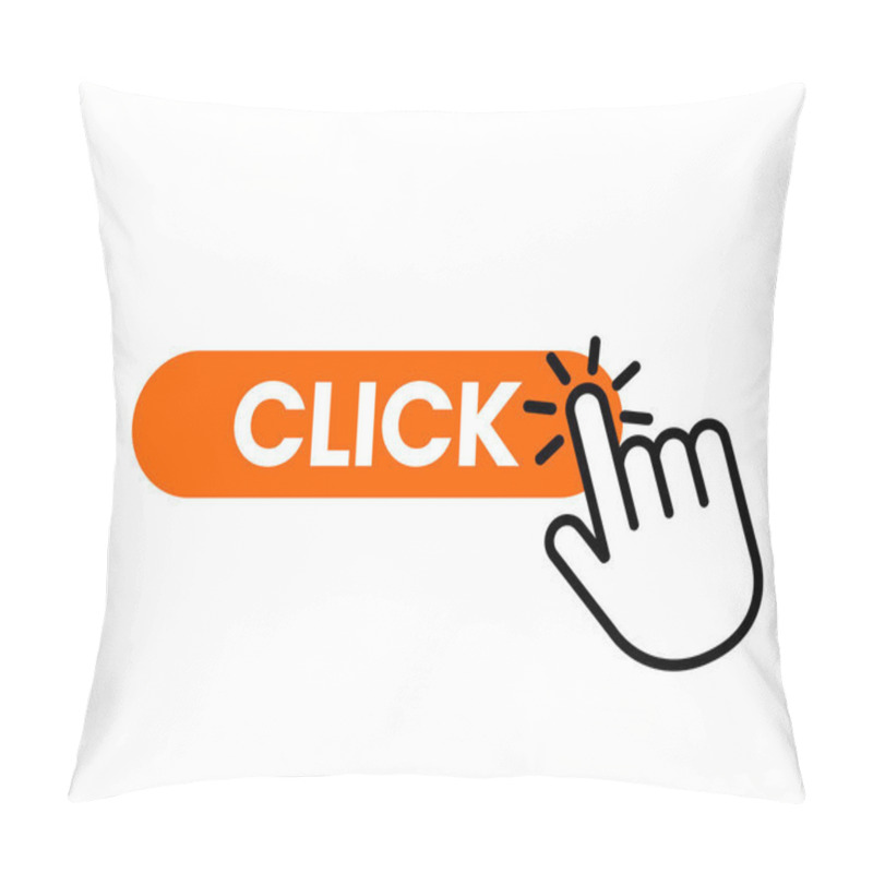 Personality  Click Here The Button With The Hand Icon. Linear Icon For Web Sites. Flat Vector Illustration Isolated On White Background Pillow Covers