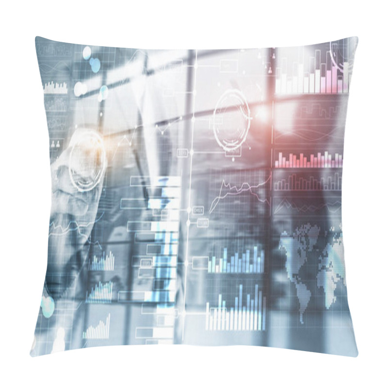 Personality  Business Intelligence. Diagram, Graph, Stock Trading, Investment Dashboard, Transparent Blurred Background. Pillow Covers