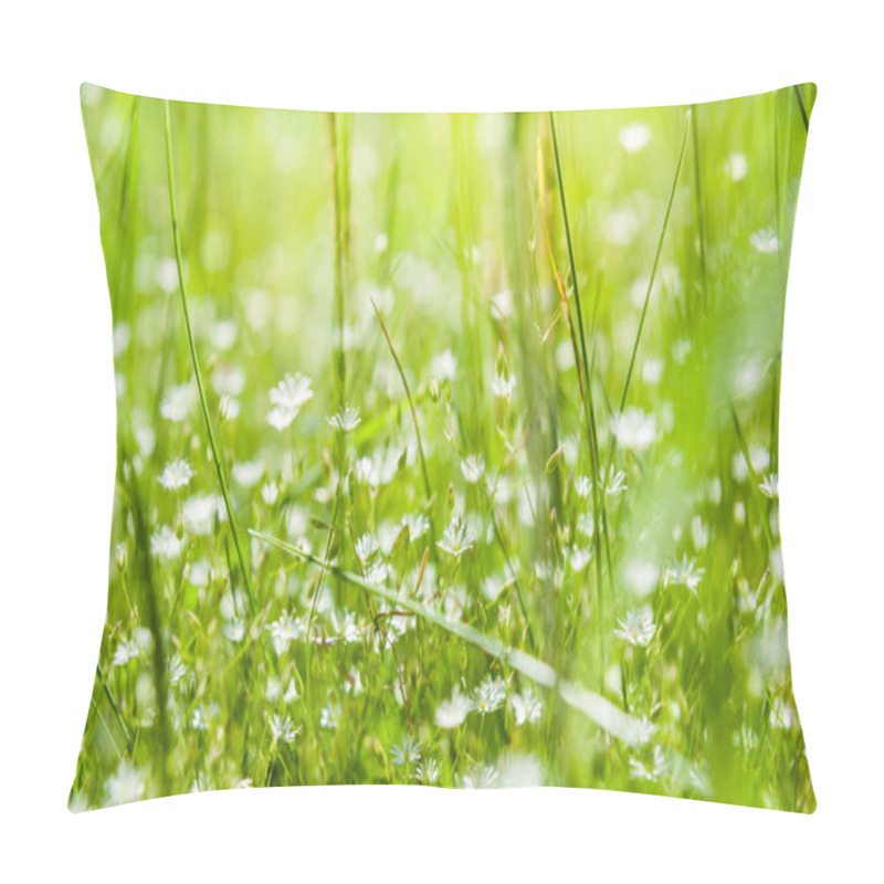 Personality  Wildflowers And Green Grass In The Field Pillow Covers