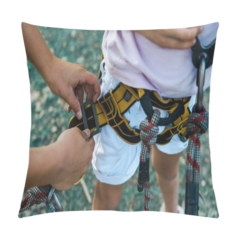 Personality  Cropped View Of Kid Touching Safety Equipment Near Friend  Pillow Covers