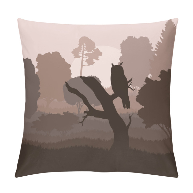 Personality  Owl In Forest Vector Background Pillow Covers