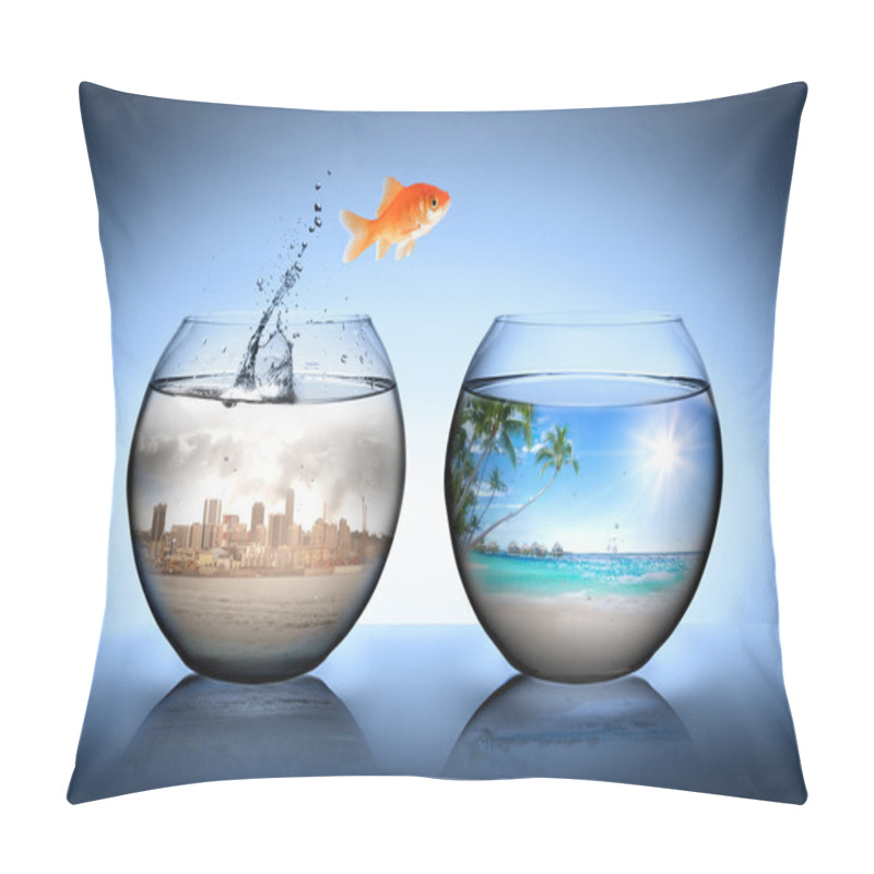 Personality  Goldfish Jumping Away From City For Go To Tropical Beach Pillow Covers