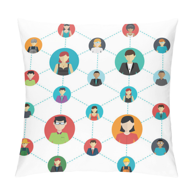 Personality  Networking - The Social Connections Between People: Business, Friendship, Communication Of Interests. Vector Illustration. Pillow Covers