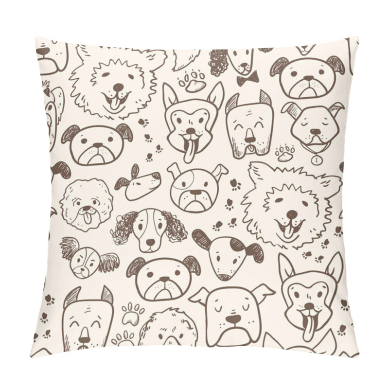 Personality  Funny Doodle Dog Icons Seamless Pattern. Hand Drawn Pet, Kid Drawn Design. Cute Modern Elegant Style, Different Breeds Pillow Covers