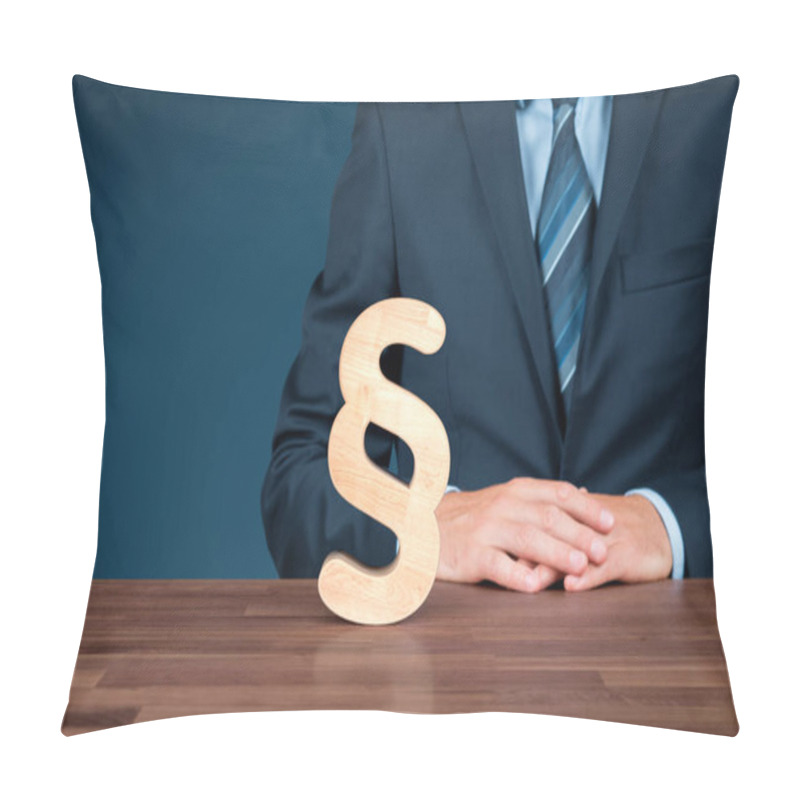 Personality  Lawyer Help Protect People Against Injustice. Law Represented By Paragraph Symbol. Protection Of Rights And Freedoms. Pillow Covers