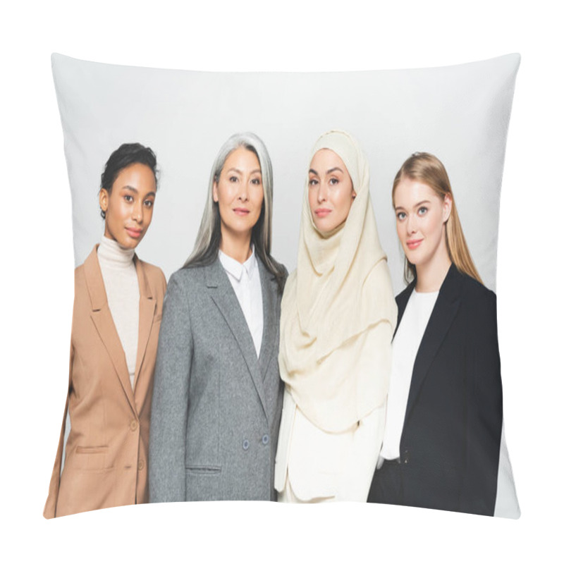 Personality  Beautiful Multicultural Businesswomen Looking At Camera Isolated On White  Pillow Covers