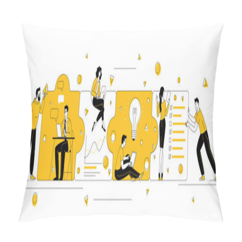 Personality  People Connecting Puzzle Elements. Pillow Covers