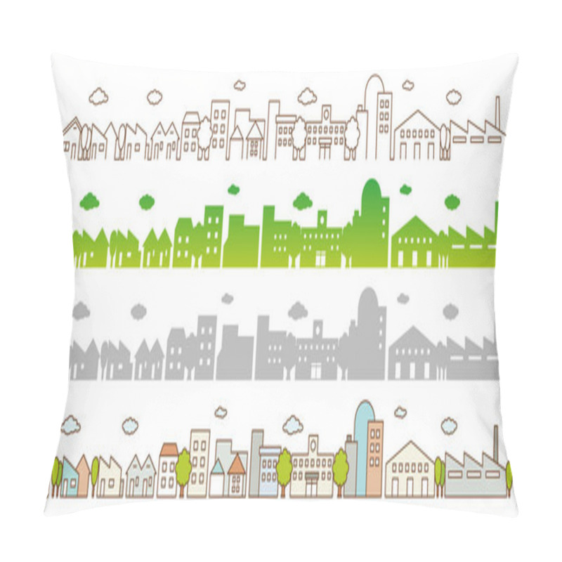 Personality  Flat Line City Street Landscape View Concept With Buildings, Roads, Trees. Pillow Covers