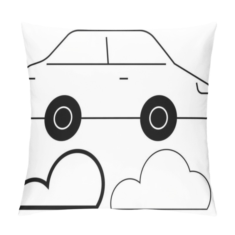 Personality  Car With Two Wheels And Line Details, Accompanied By Two Simplified Cloud Shapes. Ideal For Kids Activities, Educational Materials, Coloring Books, Visual Learning Aids, Basic Design Concepts, Art Pillow Covers