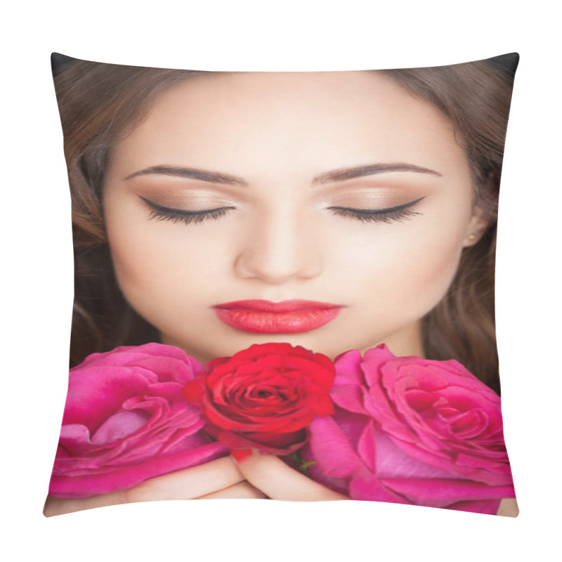 Personality  Gorgeous Brunette In Makeup. Pillow Covers