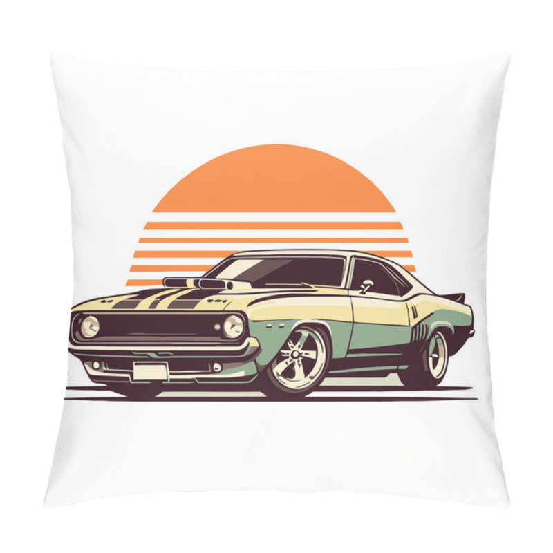 Personality  Classic Custom Muscle Car In Retro Style Vector Illustration, For Logo, Icon, T-shirt Prints, Posters And Template Design Pillow Covers