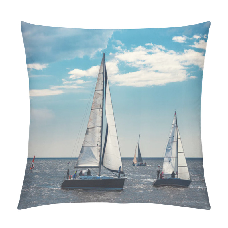 Personality  Sailing Ship Yacht With White Sails In The Sea Pillow Covers