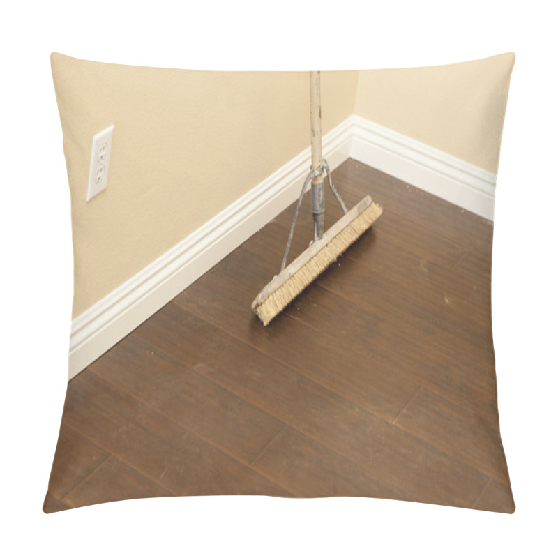 Personality  Push Broom On A Newly Installed Laminate Floor And Baseboard Pillow Covers