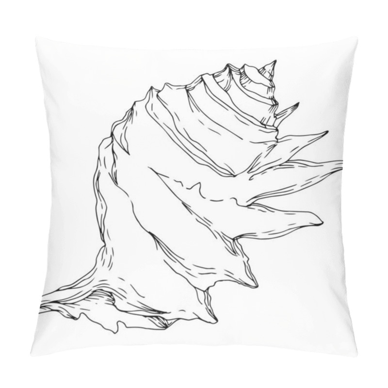 Personality  Summer Beach Seashell Tropical Elements. Black And White Engraved Ink Art. Isolated Shells Illustration Element. Pillow Covers