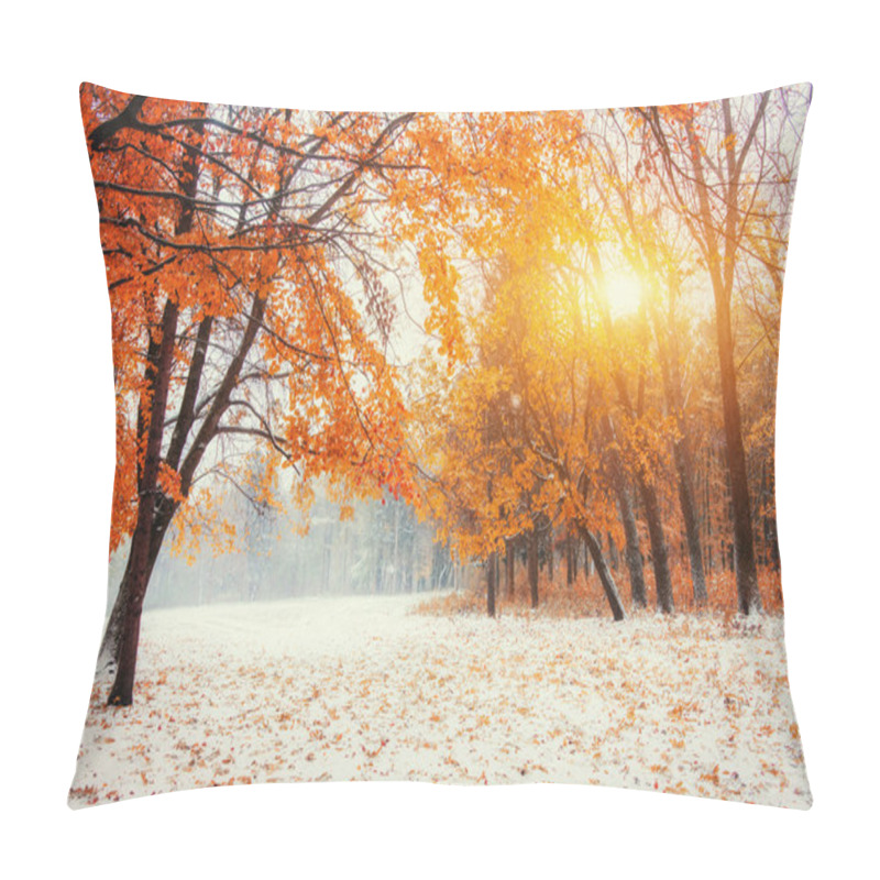 Personality  October Mountain Beech Forest With First Winter Snow  Pillow Covers