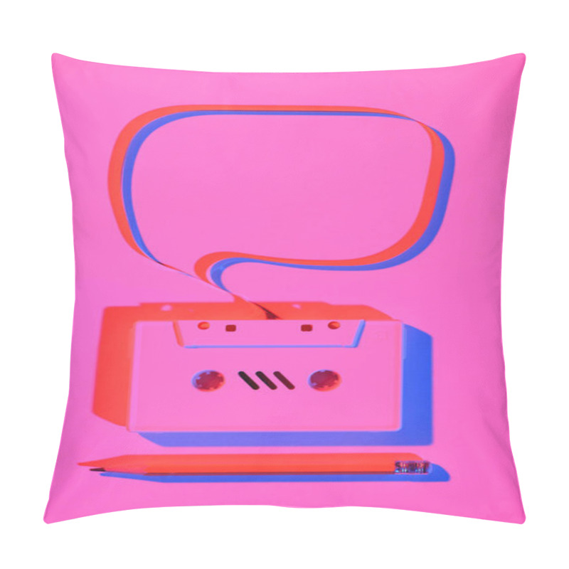 Personality  Toned Pink Picture Of Pencil And Retro Audio Cassette With Speech Bubble Pillow Covers