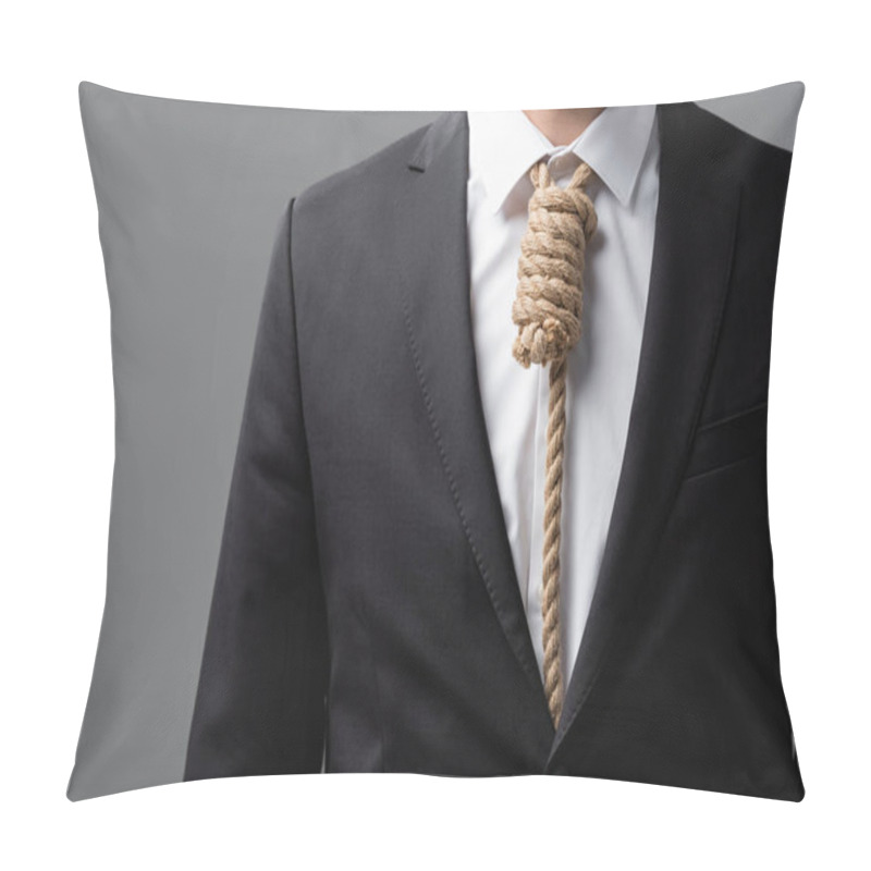 Personality  Cropped View Of Businessman In Black Blazer And Rope Instead Of Tie Isolated On Grey Pillow Covers