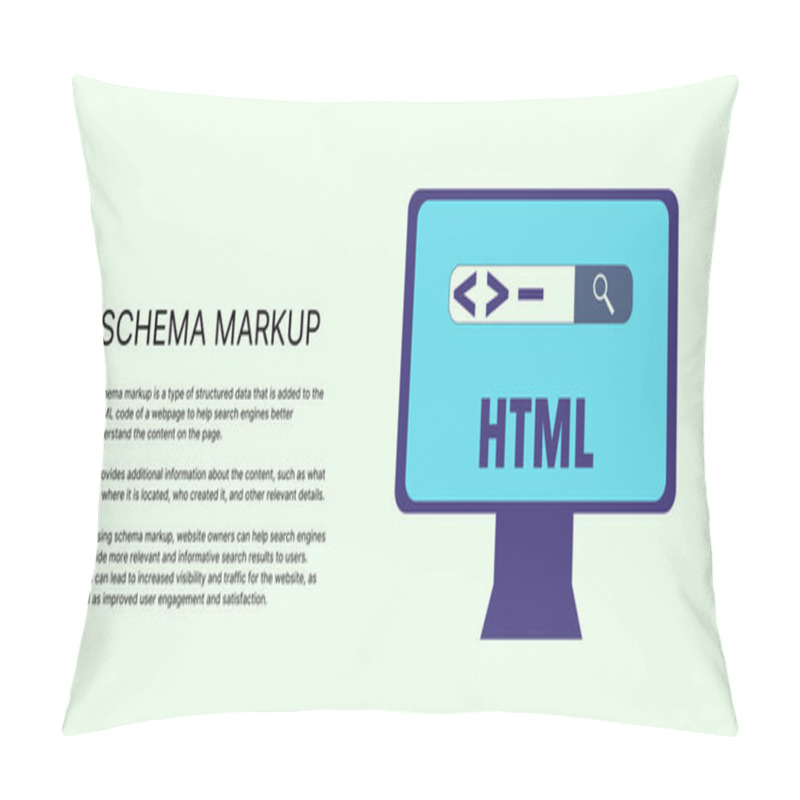 Personality  Schema Markup Banner On Light Background. Stylish SEO Banner With Black Text And Monitor Icon For Business And Marketing Pillow Covers