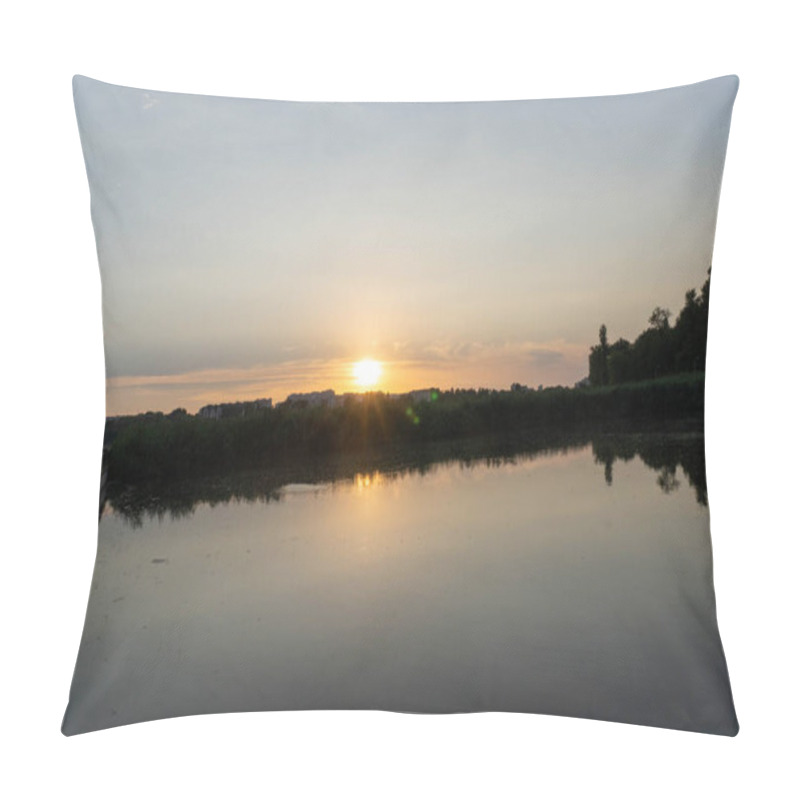 Personality  A Lake With The Sunset In The Background, Casting A Warm Glow Pillow Covers