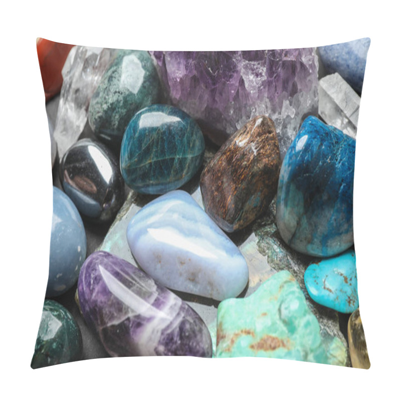 Personality  Different Precious Gemstones As Background, Closeup View Pillow Covers