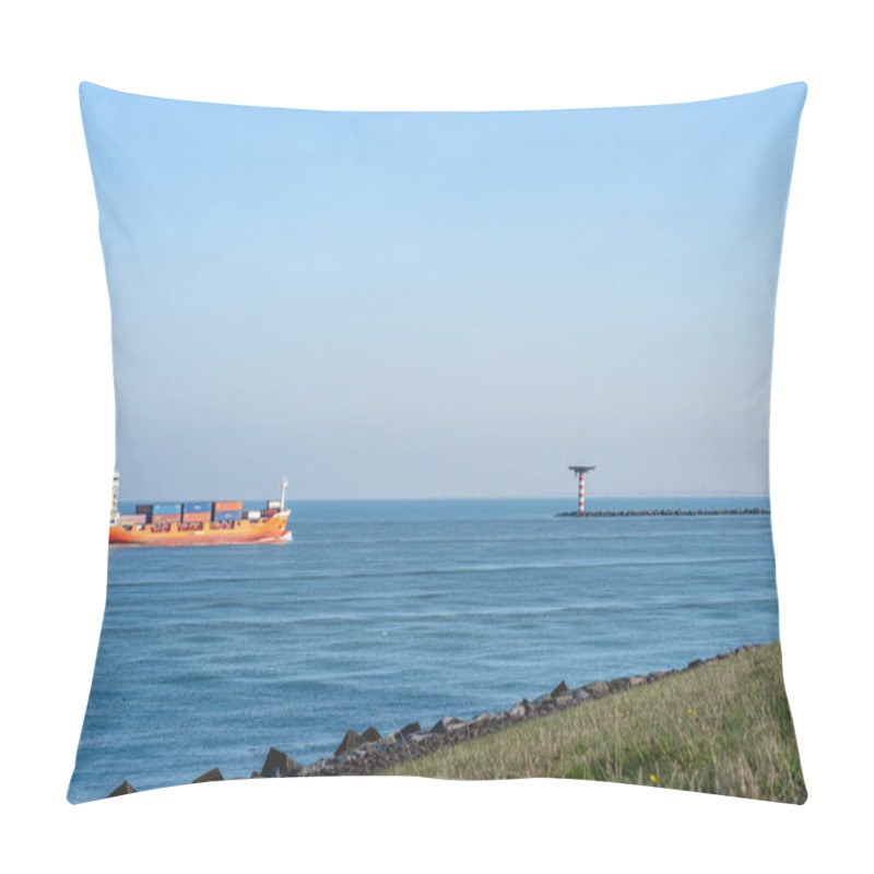 Personality  October 25, 2024. Maasvlakte Rotterdam, The Netherlands. Cargo Ships Coming Into The Harbour Of Rotterdam. Pillow Covers