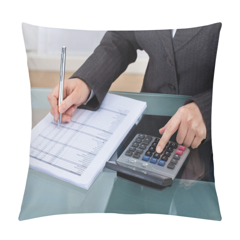 Personality  Businesswoman Calculating Tax Pillow Covers