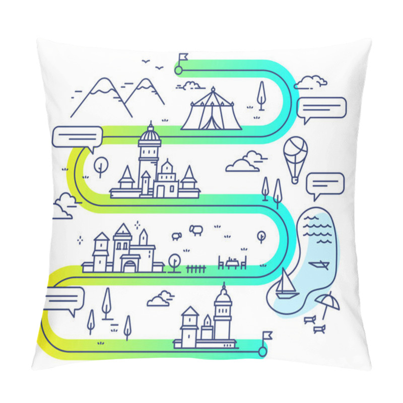 Personality  Vector Illustration Of City Navigation With Air Balloon And Clou Pillow Covers