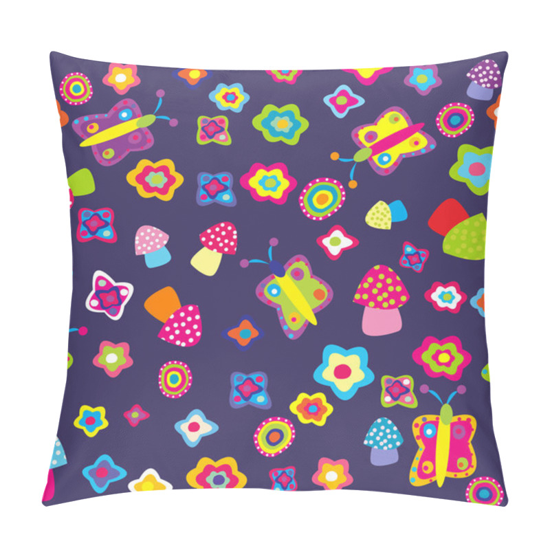 Personality  Childish Background With Flowers Butterflies And Mushrooms Pillow Covers