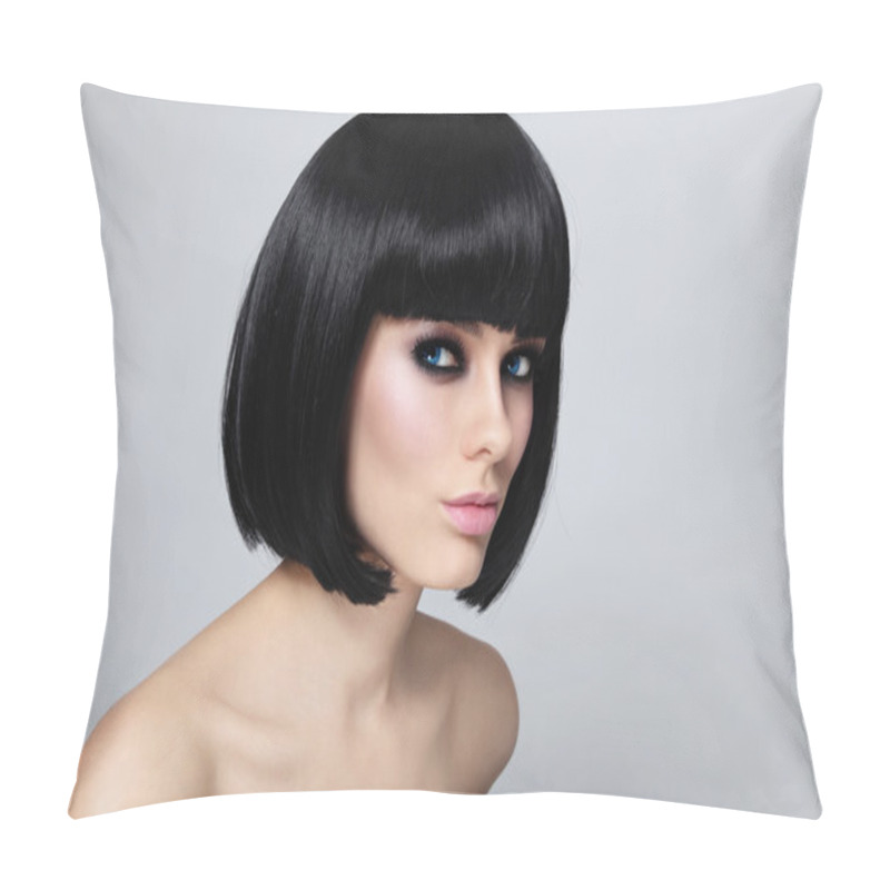 Personality  Woman With Stylish Bob Haircut Pillow Covers