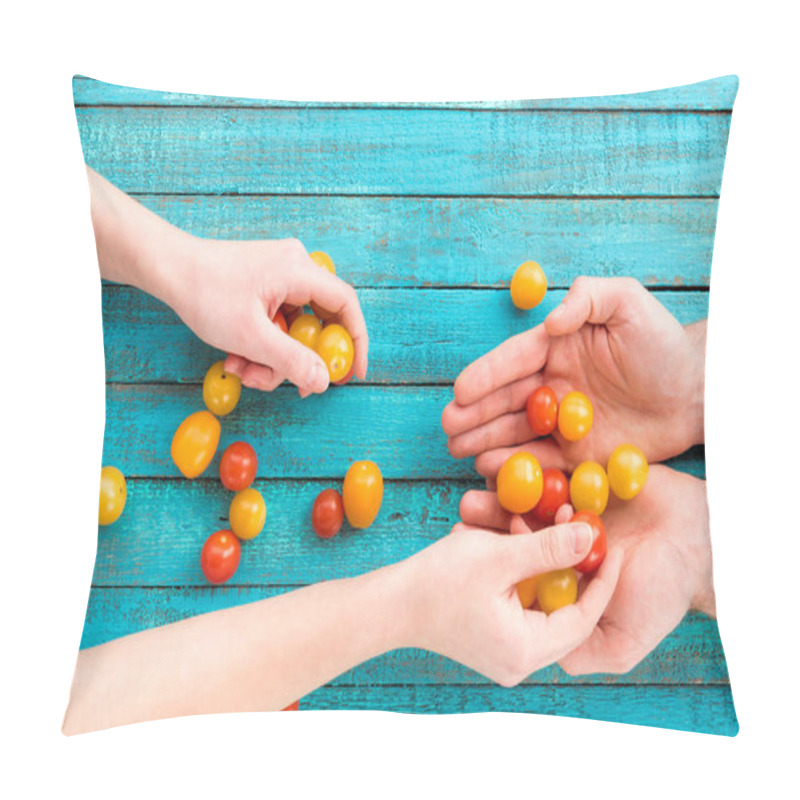 Personality  Female Putting Cherry-tomatoes In Hands Pillow Covers