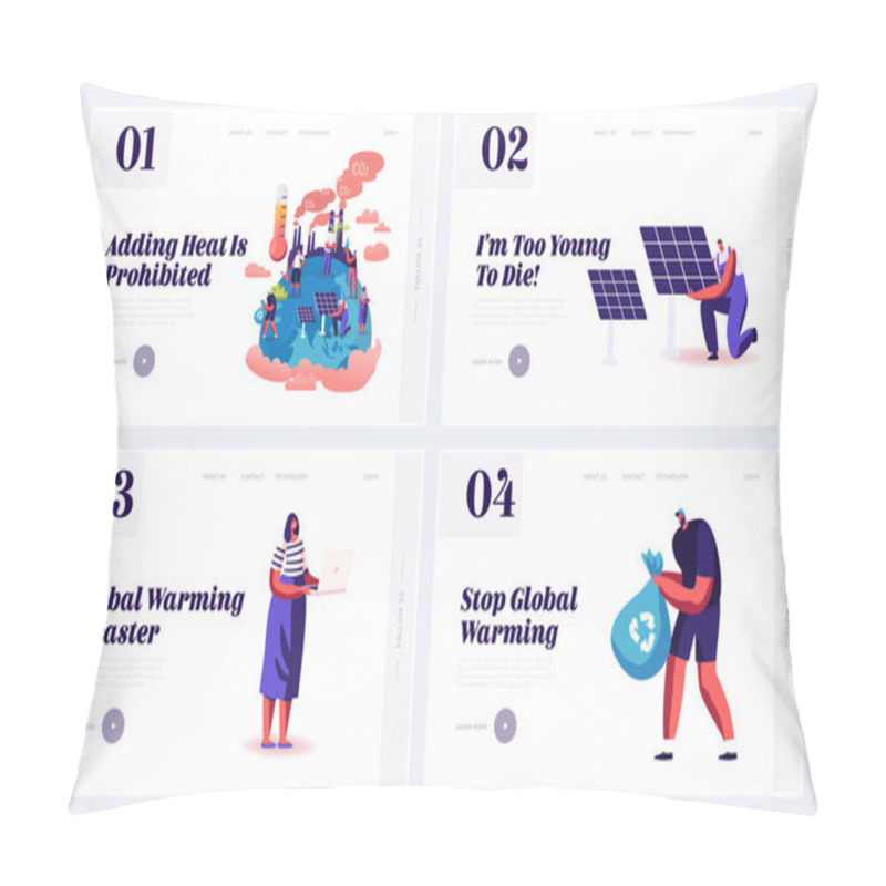 Personality  Stop Global Warming And Nature Pollution Website Landing Page. Earth Atmosphere Temperature Rising, Factory CO2 Gas Emission, Plastic Garbage Ecology Web Page Banner. Cartoon Flat Vector Illustration Pillow Covers