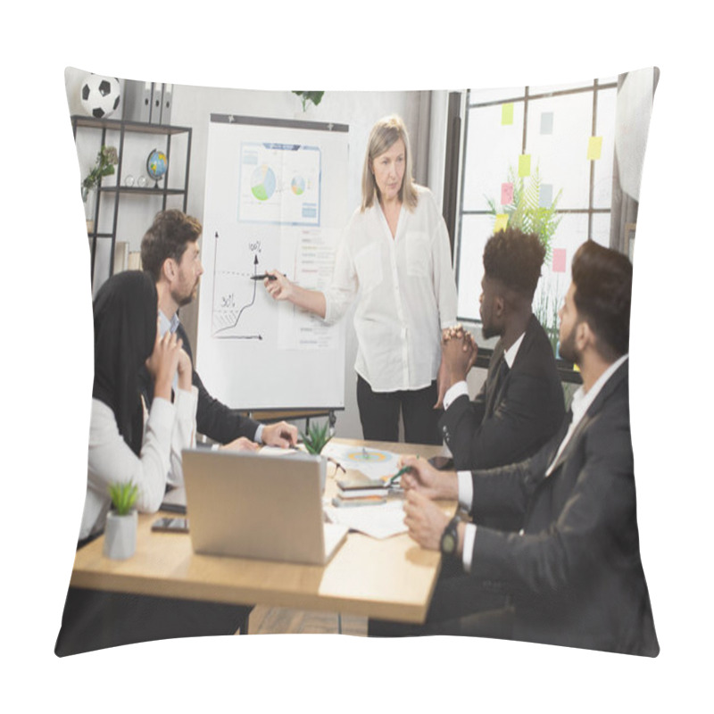 Personality  Aged Woman Leading Conference For Diverse Compaby Workers Pillow Covers