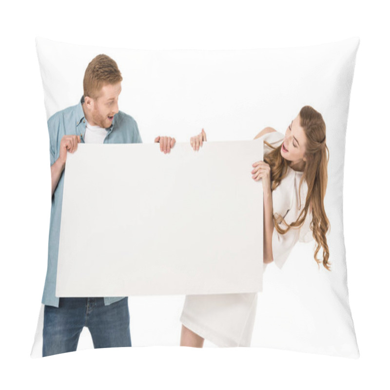 Personality  Couple Holding Blank Banner Pillow Covers