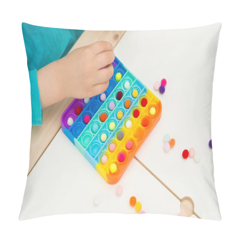 Personality  Child Plays With Sensory Fidget Toy Pop-it. Instrument For Fine Motoric Skils, Tool To Start Counting, Learn Primary Arithmetic Operations. A Sedative For Finger Stimulation, Relaxation. Pillow Covers