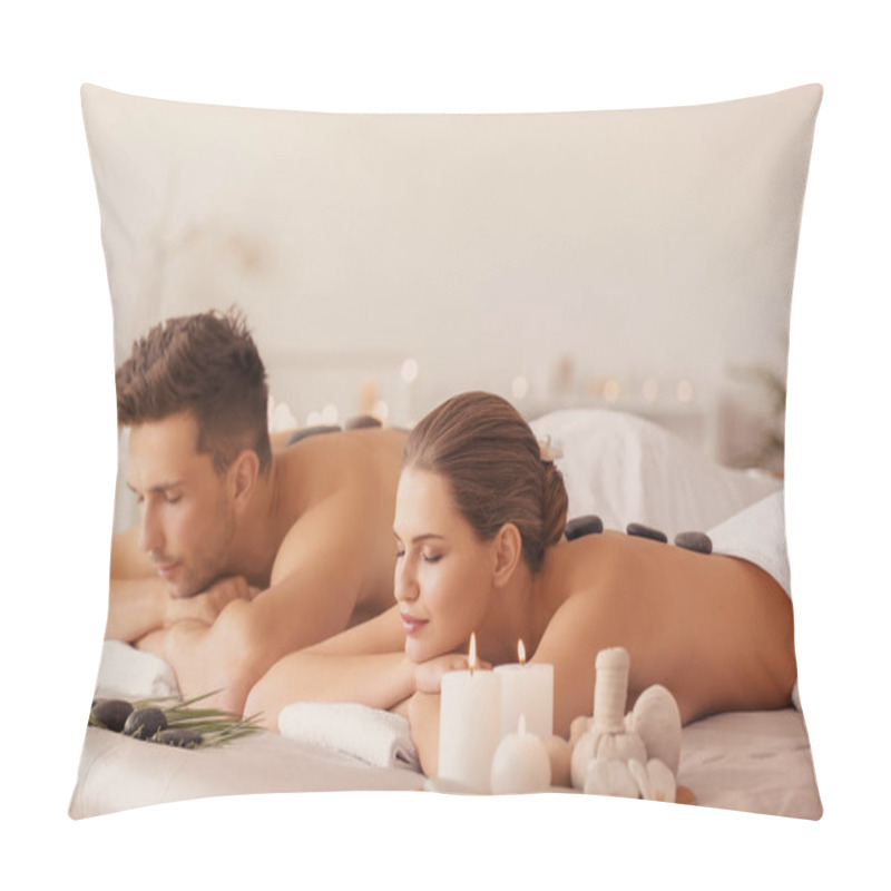 Personality  Young Couple Relaxing In Spa Salon Pillow Covers