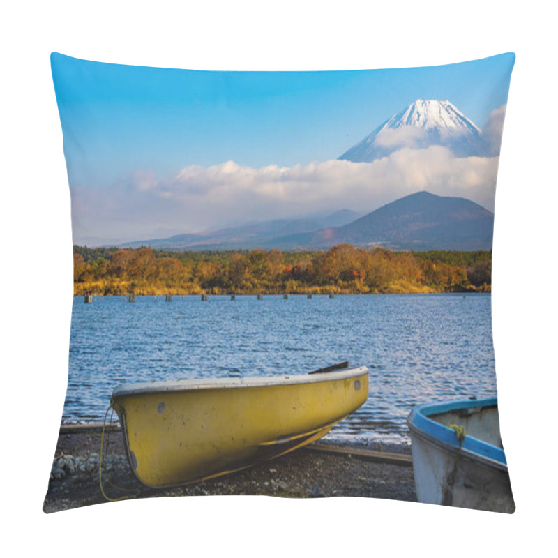 Personality  Beautiful Landscape Of Mountain Fuji With Maple Leaf Tree Around Pillow Covers