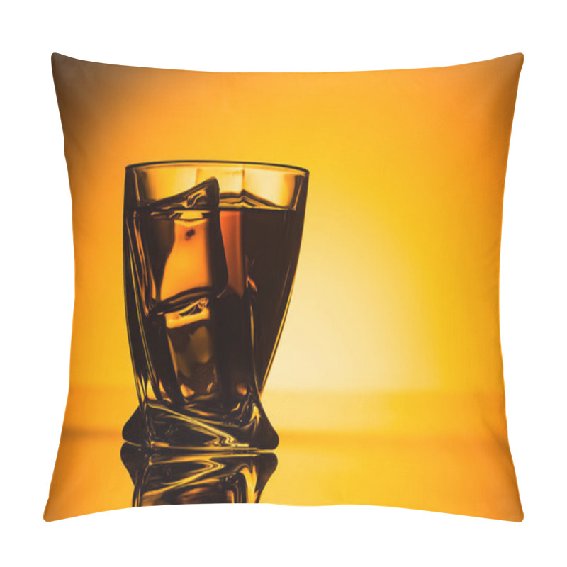 Personality  Silhouette Of Glass With Cognac And Ice Cubes On Orange Background Pillow Covers