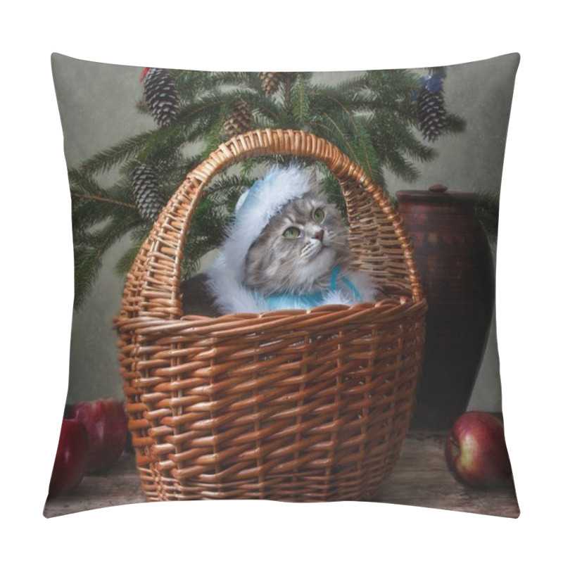 Personality  Portrait Beautiful Gray Kitty In Snow Maiden Costume Pillow Covers