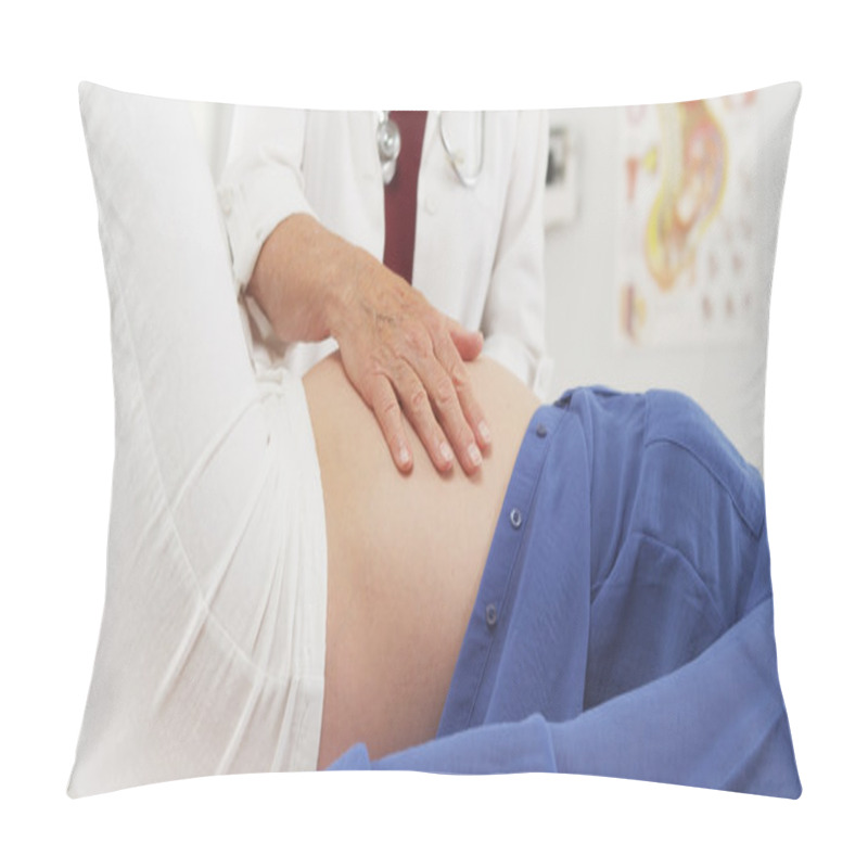 Personality  Senior Doctor Checking Pregnant Woman's Stomach Pillow Covers