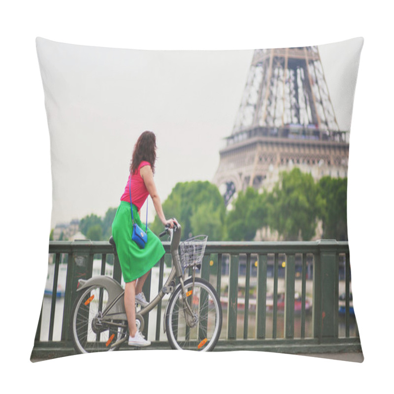 Personality  Young Woman Riding A Bicycle In Paris Pillow Covers