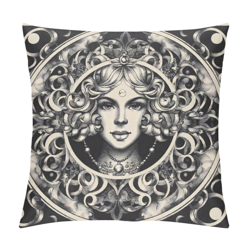 Personality  Gorgeous Patterned Tarot At Night Black Rose, Crown, Astrology, Stars, Baroque, Meticulously Detailed, Hyperrealistic Illustrations, Dark Bronze And Pink, Folk Art - Inspired Illustrations, Layered Images, Porcelain, In The Style Of Mesmerizing Pillow Covers