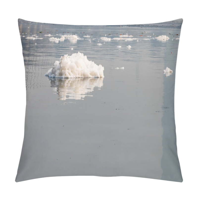 Personality  Toxic Foam Of Industrial And Domestic Effluents In Contaminated River At Morning Image Is Taken At Yamuna River Okhla Barrage Delhi India. Pillow Covers