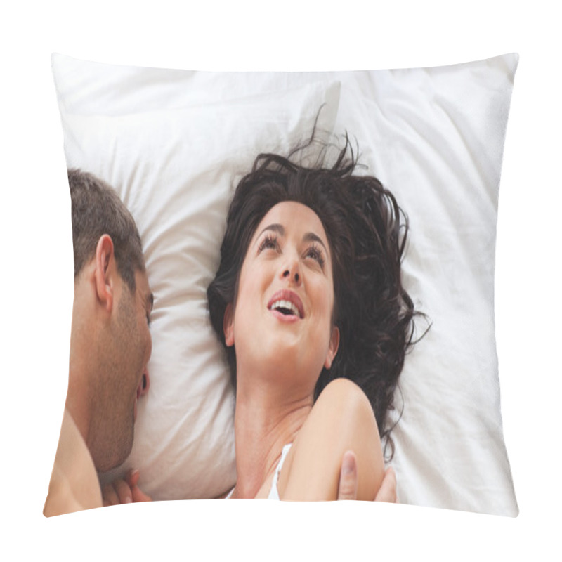 Personality  Smiling Attractive Woman Having Fun With A Man Pillow Covers