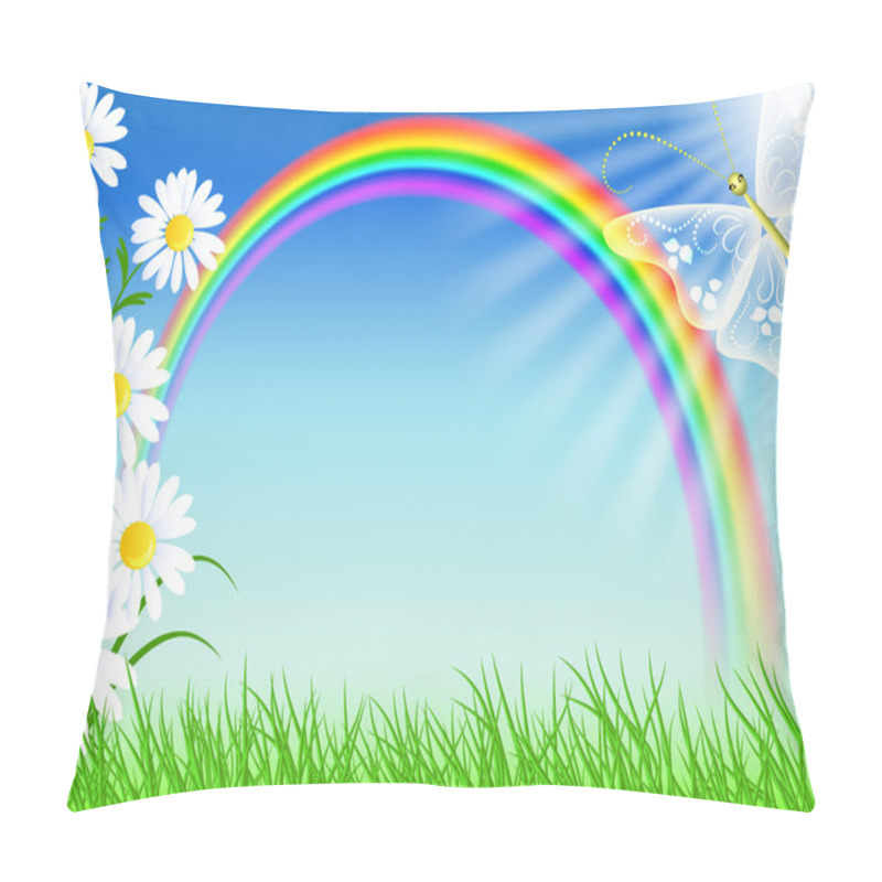 Personality  Camomiles With Green Grass And Rainbow Pillow Covers