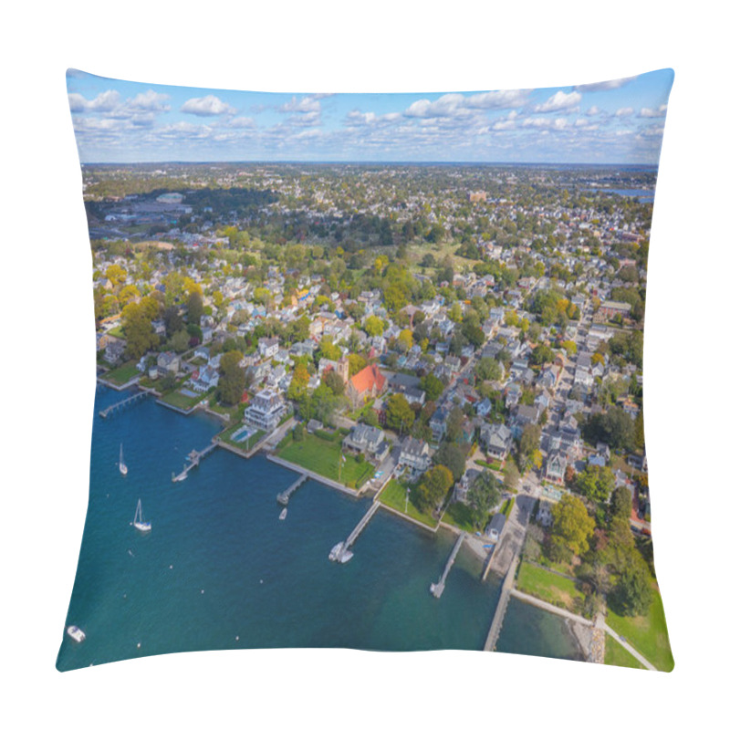 Personality  Newport Coast Aerial View Including St John The Evangelist Church On Washington Street In Newport Harbor In Narragansett Bay, City Of Newport, Rhode Island RI, USA.  Pillow Covers