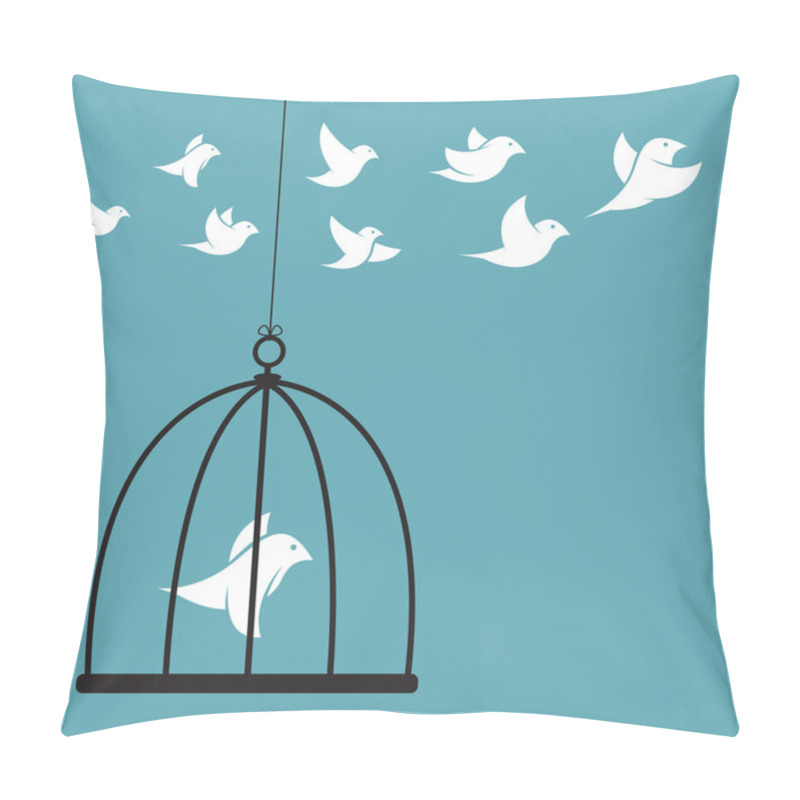 Personality  Vector Image Of A Bird In The Cage And Outside The Cage. Freedom Pillow Covers