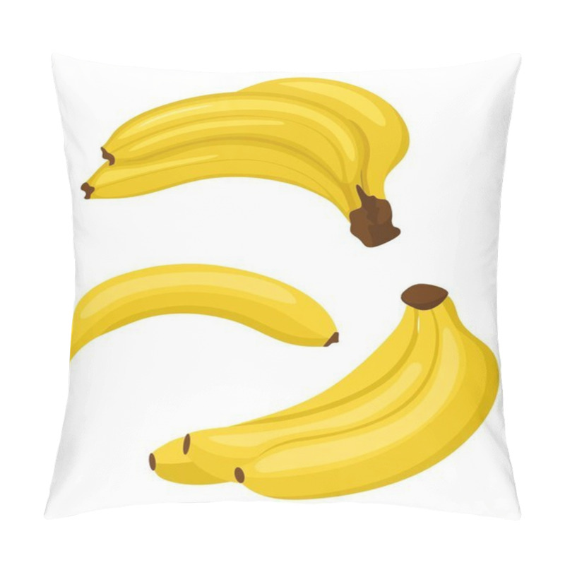 Personality  Banana Set. Bunches Of Fresh Banana Fruits And Single Banana Isolated On White Background. Collection Of Raster Illustrations Pillow Covers