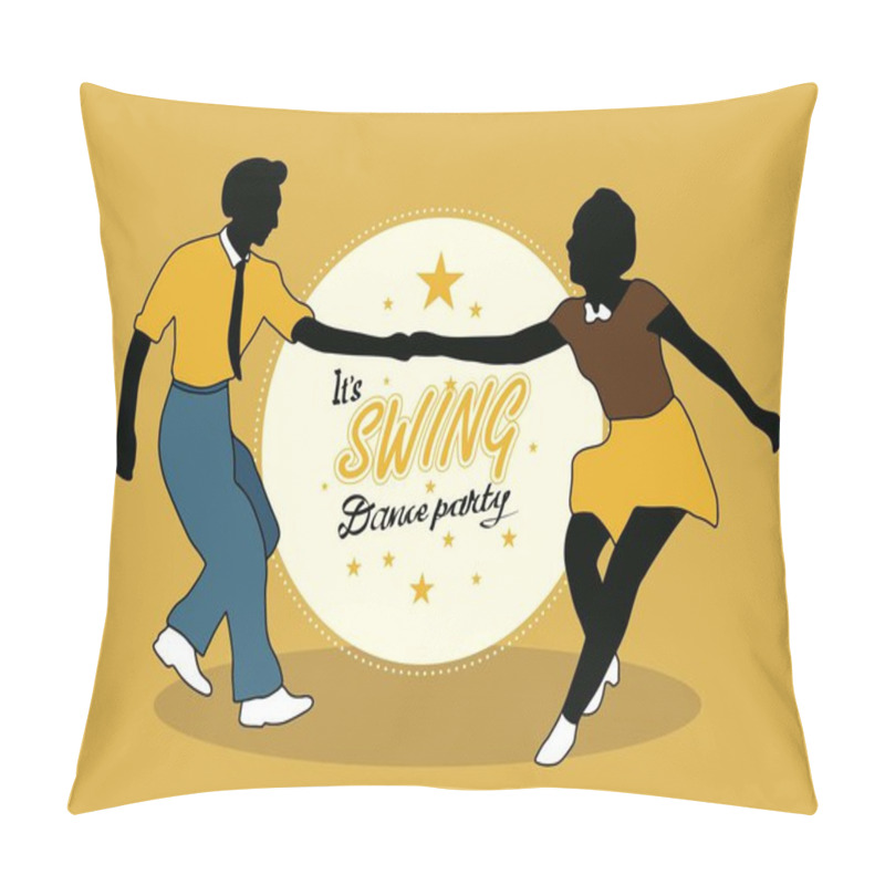 Personality  Young Couple Dancing Jazz Swing. Horizontal Template With Text Dance Party. Vintage Vector Style 1930s, 1940s,1950s. Realistic, Stylistic Characters. Rockabilly, Charleston. Elegant Silhouette Humans. Pillow Covers