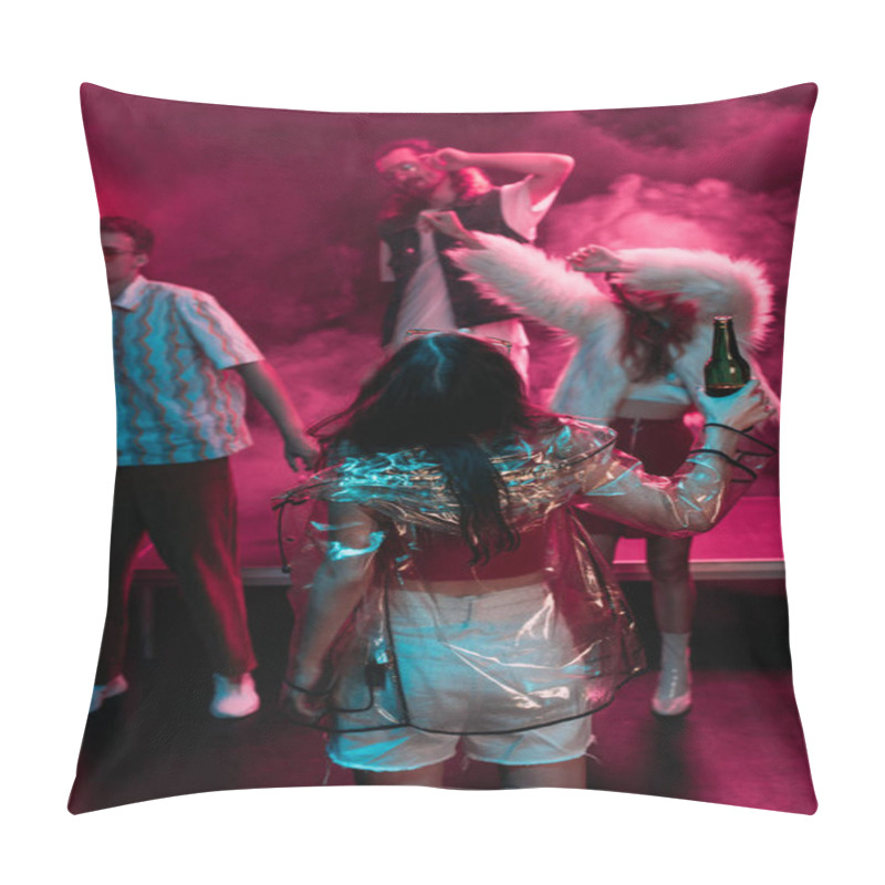 Personality  Men And Girls Dancing In Nightclub With Pink Smoke Pillow Covers